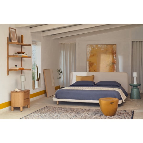 Beżowe tapicerowane łóżko dwuosobowe 180x200 cm Odum – Kave Home-image-1