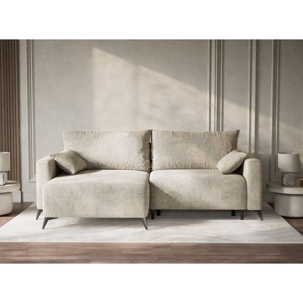 Beżowy rozkładany/ze schowkiem narożnik z tkaniny szenilowej (lewostronny/z szezlongiem) Leon – Maison de Rêve-image-1