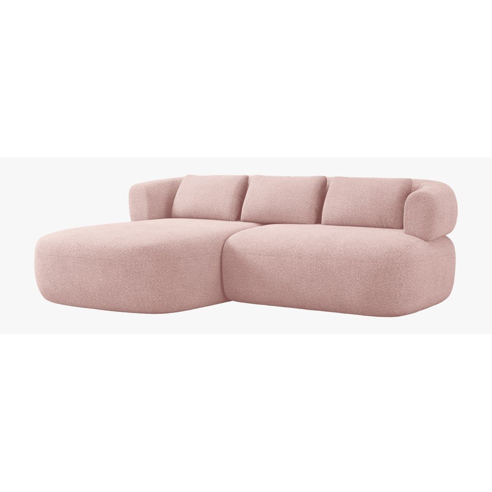 Jasnoróżowy narożnik z materiału bouclé (lewostronny/z szezlongiem) Jenny – Micadoni