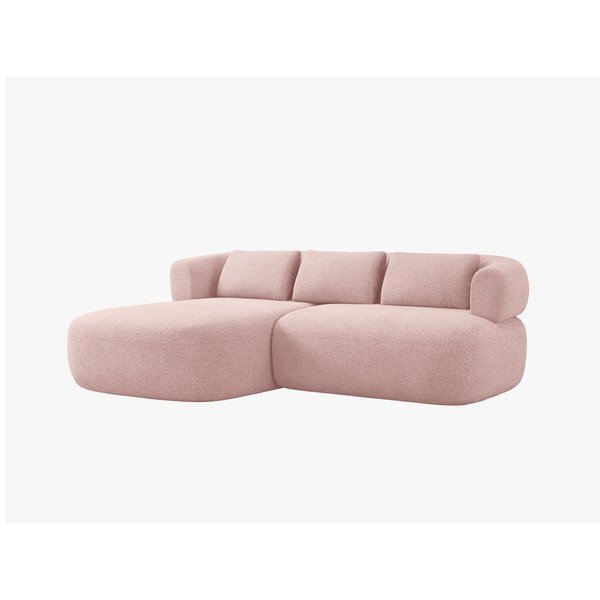 Jasnoróżowy narożnik z materiału bouclé (lewostronny/z szezlongiem) Jenny – Micadoni 