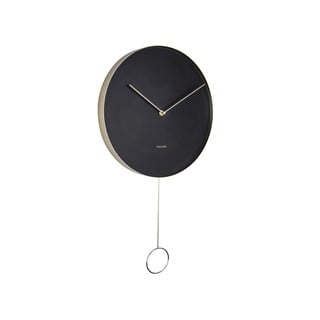 Czarny wahadłowy zegar ścienny Karlsson Pendulum, ø 34 cm