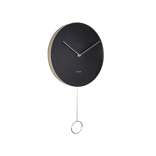 Czarny wahadłowy zegar ścienny Karlsson Pendulum, ø 34 cm