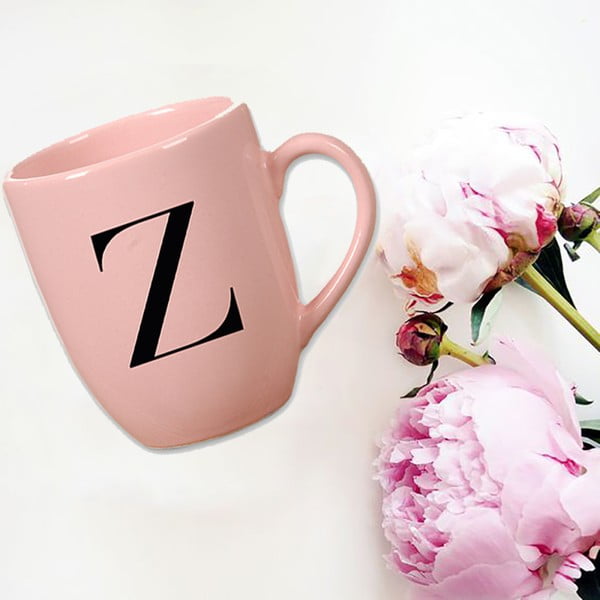 Różowy kubek ceramiczny Vivas Letter Z, 330 ml