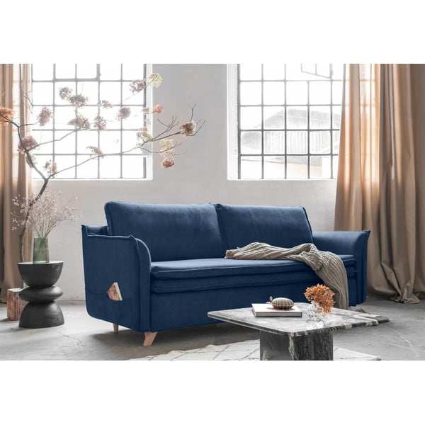 Ciemnoniebieska aksamitna rozkładana sofa 225 cm Charming Charlie – Miuform-image-3