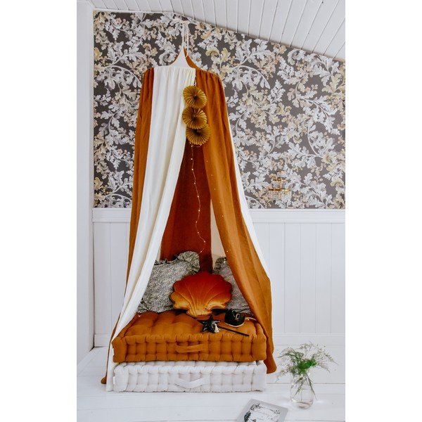 Biało-pomarańczowy lniany baldachim Caramel Circus – Moi Mili-image-2