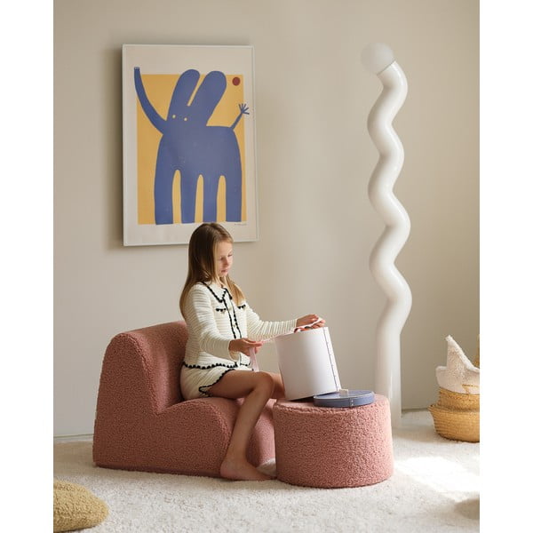 Różowy puf dziecięcy z materiału bouclé – Wigiwama-image-3