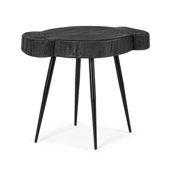 Czarny stolik z blatem z drewna akacjowego 35x45 cm Zakia – Bizzotto