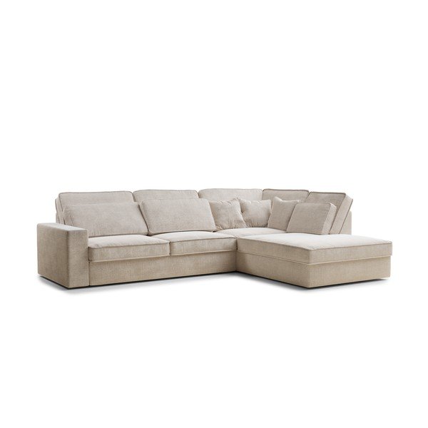 Kremowy narożnik z tkaniny szenilowej (prawostronny/w kształcie litery L) Kirou – Maison de Rêve-image-2