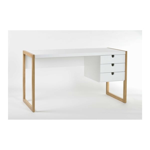 Białe biurko z drewna sosnowego SOB Derrick