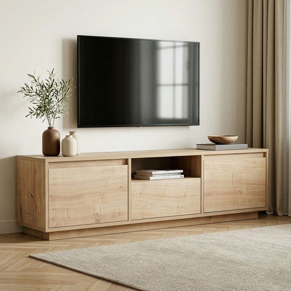 Szafka pod TV w dekorze dębu w naturalnym kolorze 160x42x30 cm Sentinel – Kalune Design-image-1