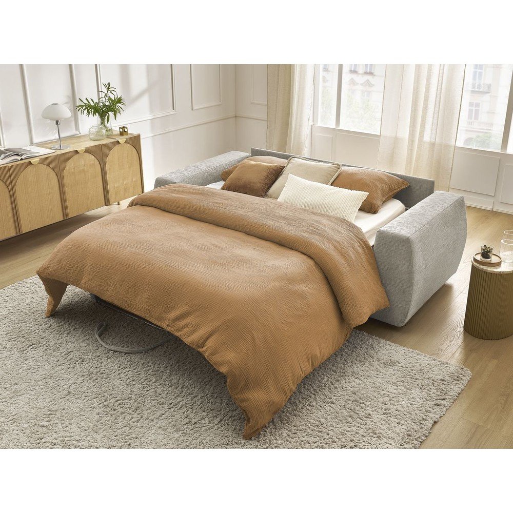 Beżowa rozkładana sofa do spania z tkaniny szenilowej 240 cm Hugo – Bobochic Paris (zdjęcie 2)