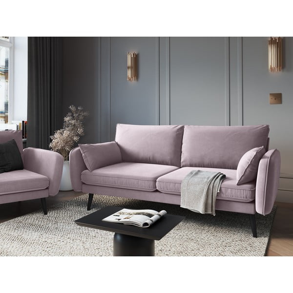 Jasnoróżowa aksamitna z czarnymi nogami sofa Kooko Home Lento, 198 cm-image-1