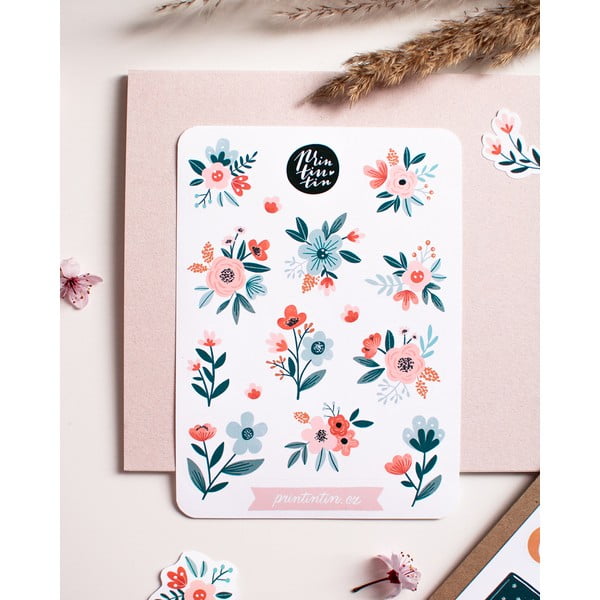 Arkusz winylowych naklejek Kwiaty Printintin, 10,5 cmx14,5 cm-image-1
