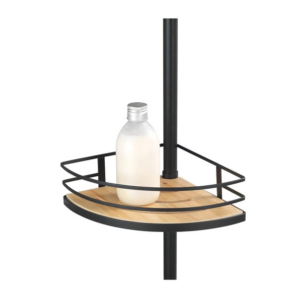 Narożna bambusowa półka łazienkowa w kolorze matowej czerni/naturalna teleskopowa Dolcedo – Wenko-image-2