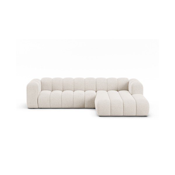 Kremowy narożnik z tkaniny szenilowej (prawostronny/z szezlongiem) Lupine – Micadoni 