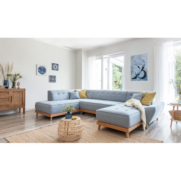 Jasnoniebieska rozkładana sofa w kształcie litery "U" Miuform Dazzling Daisy, lewostronna-image-4