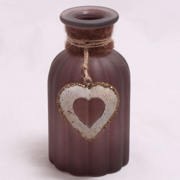 Ciemnoróżowy wazon ze słomianą dekoracją Dakls Heart