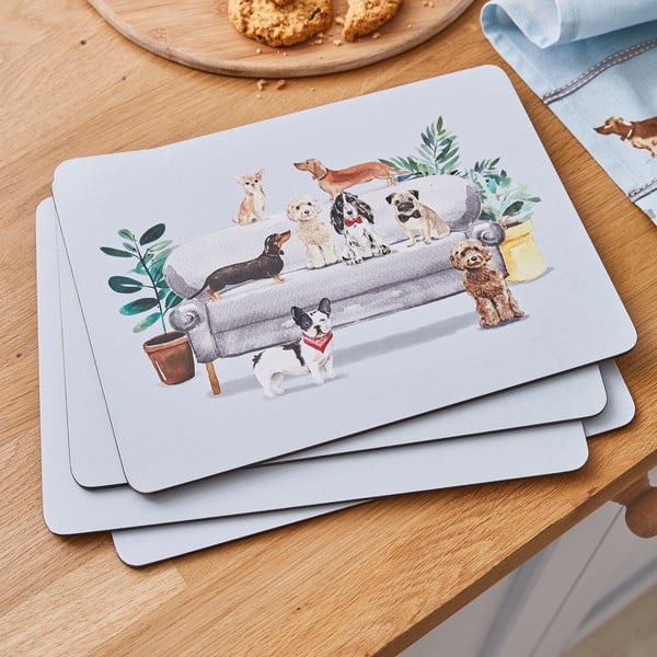 Zestaw 4 korkowych mat stołowych 21.5x29 cm Cooksmart ® Curious Dogs-image-1