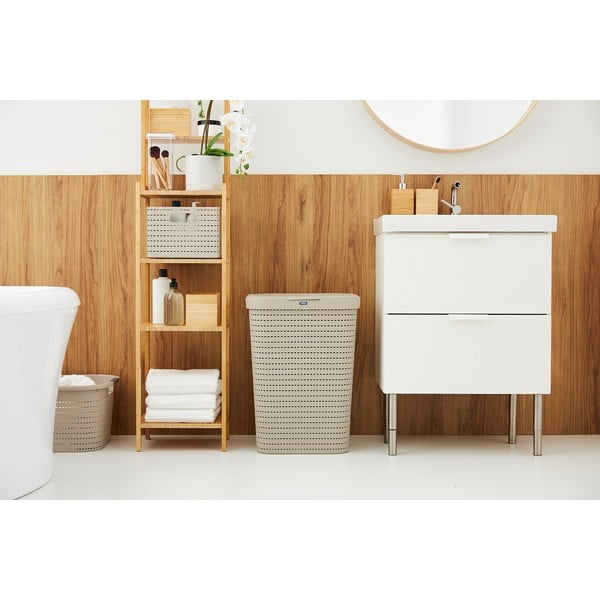 Beżowy plastikowy kosz na pranie 55 l Country – Rotho-image-1