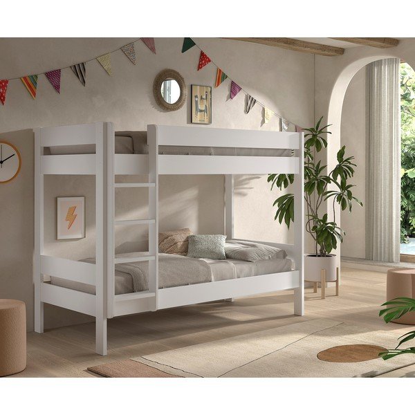 Białe piętrowe łóżko dziecięce ze stelażem 90x200 cm Primo – Vipack-image-1