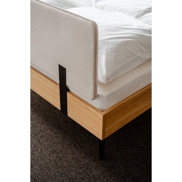 Tapicerowane/z płyty wiórowej łóżko dwuosobowe w dekorze dębu ze stelażem 160x200 cm w naturalnym kolorze Streiko – noo.ma-image-4