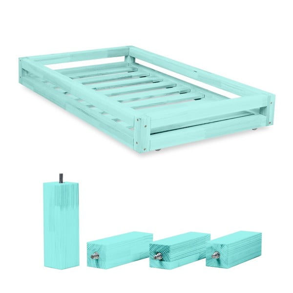 Komplet niebieskiej szuflady pod łóżko i 4 dodatkowych nóg Benlemi, do łóżka 80x180 cm