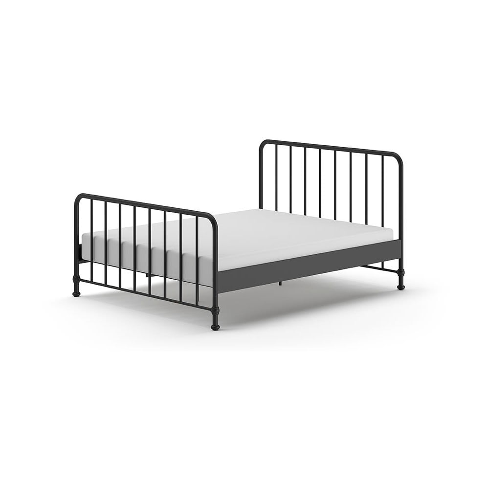 Czarne metalowe łóżko dwuosobowe ze stelażem 160x200 cm BRONXX – Vipack