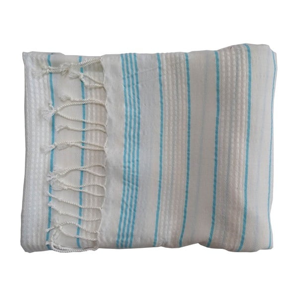 Turkusowo-biały ręcznik kąpielowy tkany ręcznie z wysokiej jakości bawełny Homemania Bodrum Hammam, 100 x 180 cm