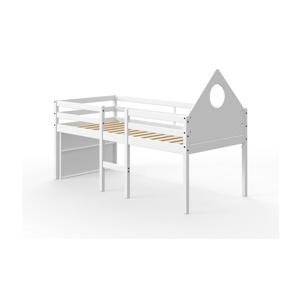 Białe podwyższane łóżko z drewna sosnowego w kształcie domku Flexa White, 90x200 cm
