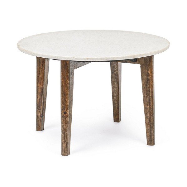Biały/w naturalnym kolorze okrągły stolik z marmurowym blatem ø 60 cm Sylvester – Bizzotto