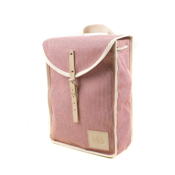 Czerwono-biały plecak z beżowym detalem Mödernaked Red Stripe Heap-image-1