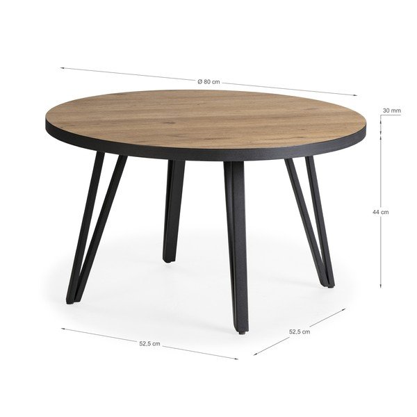 Czarny okrągły stolik z blatem w dekorze dębu ø 80 cm Sindi – Marckeric-image-3