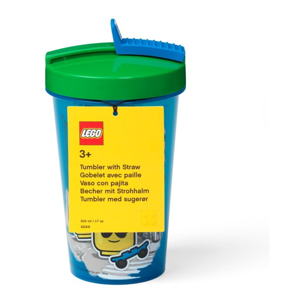 Niebieski kubek podróżny z zielonym wieczkiem i słomką LEGO® Iconic, 500 ml-image-1