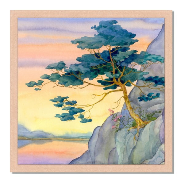 Obraz w ramie Liv Corday Asian Mountain Tree, 40x40 cm