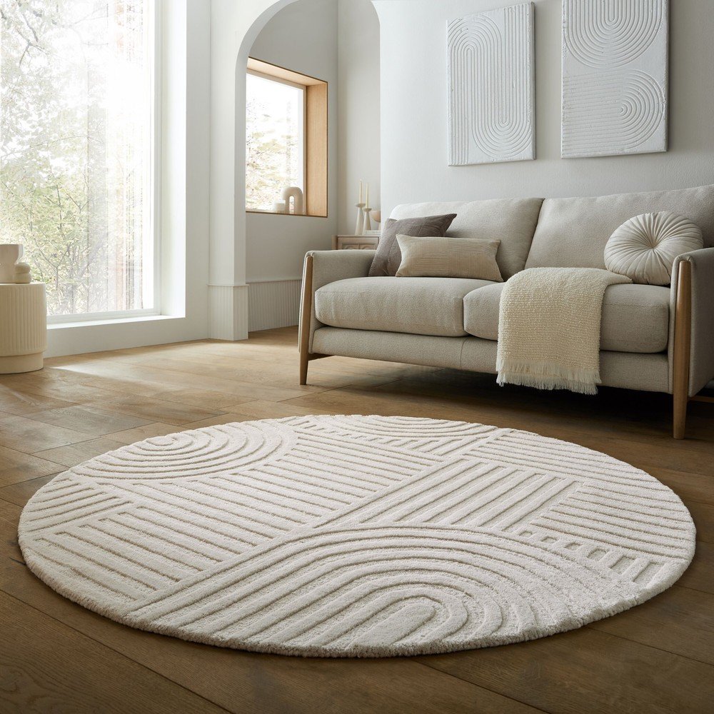 Wełniany okrągły dywan tkany ręcznie w kolorze kości słoniowej ø 160 cm Zen Garden – Flair Rugs (zdjęcie 2)