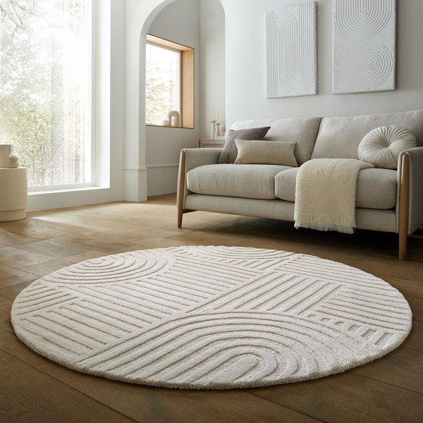 Wełniany okrągły dywan tkany ręcznie w kolorze kości słoniowej ø 160 cm Zen Garden – Flair Rugs-image-1