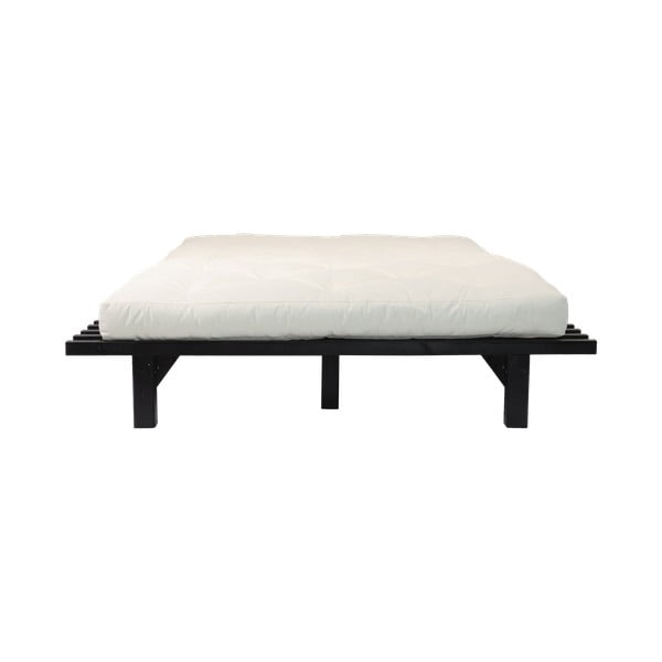 Rozkładane łóżko dwuosobowe z drewna sosnowego z materacem Karup Design Blues Comfort Mat Black/Natural, 180x200 cm