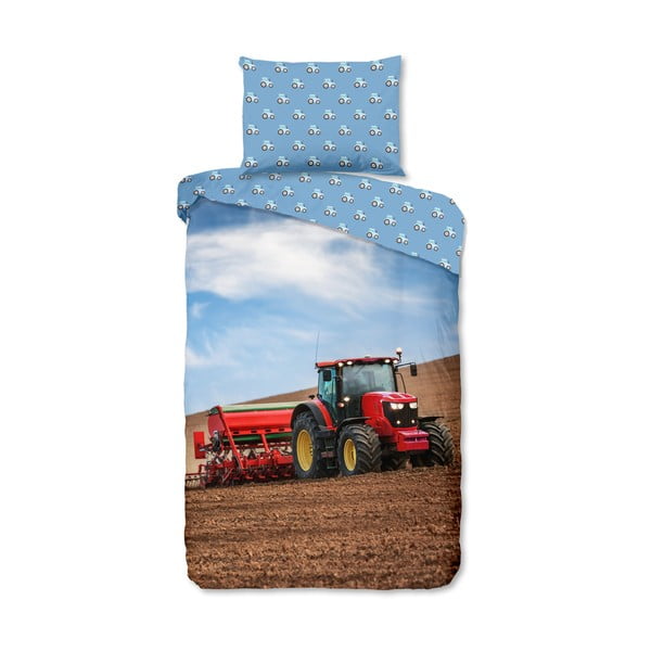 Niebieska flanelowa pościel dziecięca jednoosobowa 140x200 cm Tractor – Good Morning