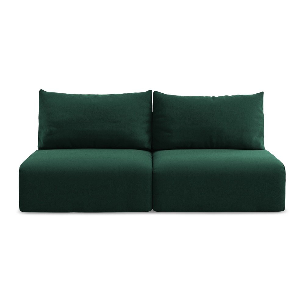 Ciemnozielona aksamitna rozkładana sofa ze schowkiem 216 cm Kalena – Makamii