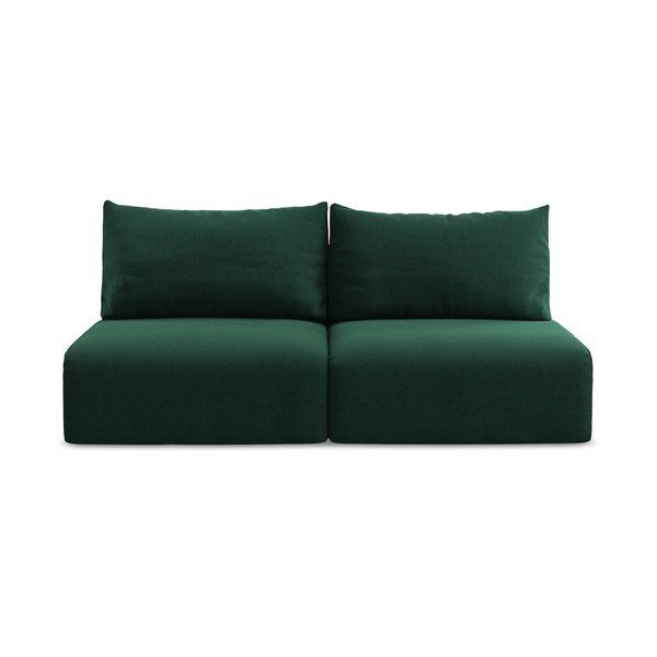 Ciemnozielona aksamitna rozkładana/ze schowkiem sofa 216 cm Kalena – Makamii