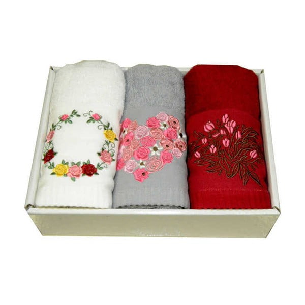 Zestaw 3 ręczników z kwiatowym motywem Pure Cotton, 45x70 cm