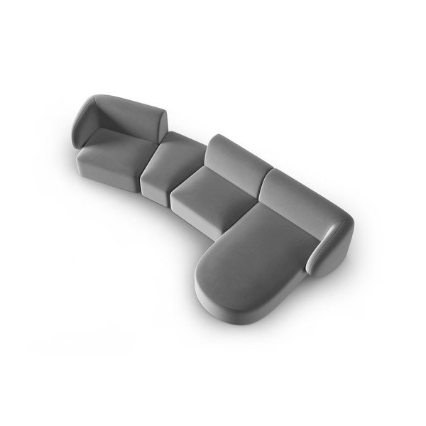 Szary aksamitny narożnik (prawostronny/z szezlongiem) Paolo – Milo Casa-image-1