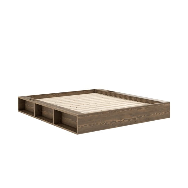 Brązowe łóżko dwuosobowe z drewna sosnowego ze stelażem 160x200 cm Ziggy – Karup Design