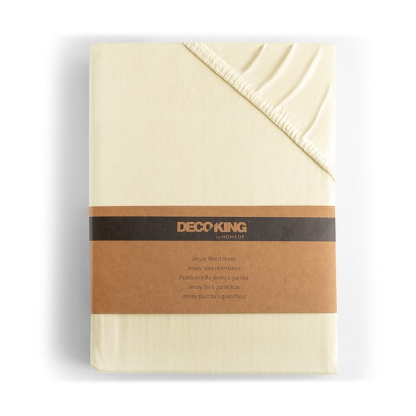 Kremowe dżersejowe prześcieradło z gumką 140x200 cm Amber – Restilo-image-4