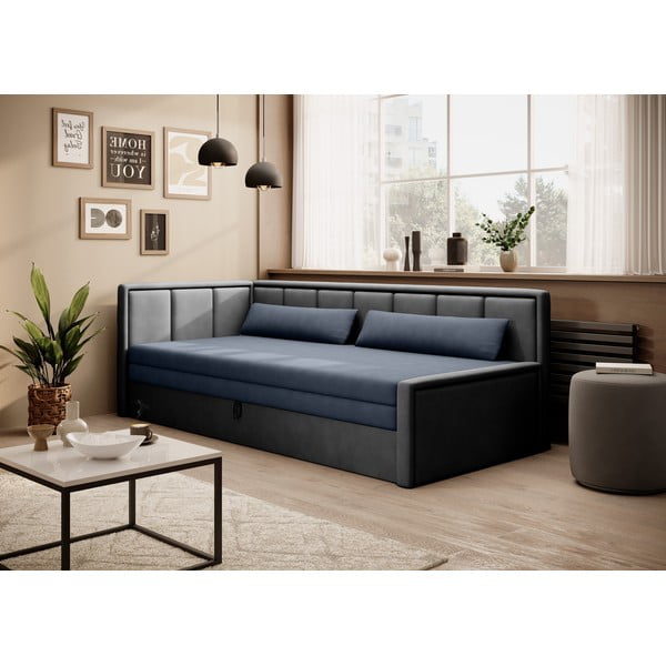 Niebieska/szara rozkładana/ze schowkiem sofa z tkaniny szenilowej 214 cm Fulgeo – ELTAP-image-1