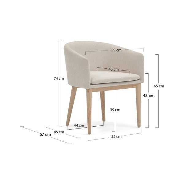 Kremowy tapicerowany fotel jadalniany z podłokietnikami Harlan – Kave Home-image-3