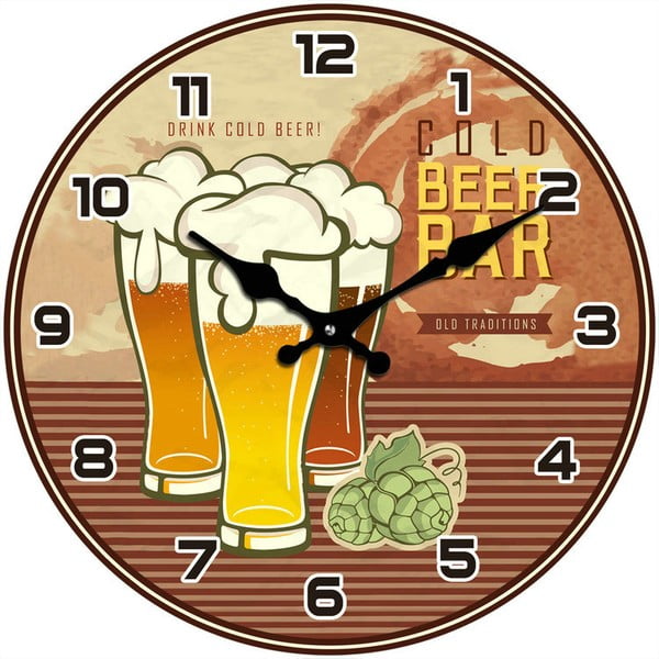 Szklany zegar Cold Beer Bar, 34 cm