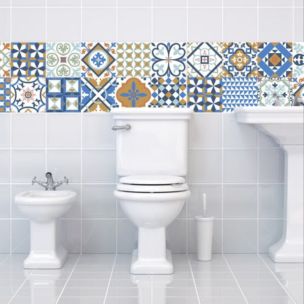 Zestaw 24 samoprzylepnych naklejek Ambiance Azulejos Ornaments Mosaic, 10x10 cm
