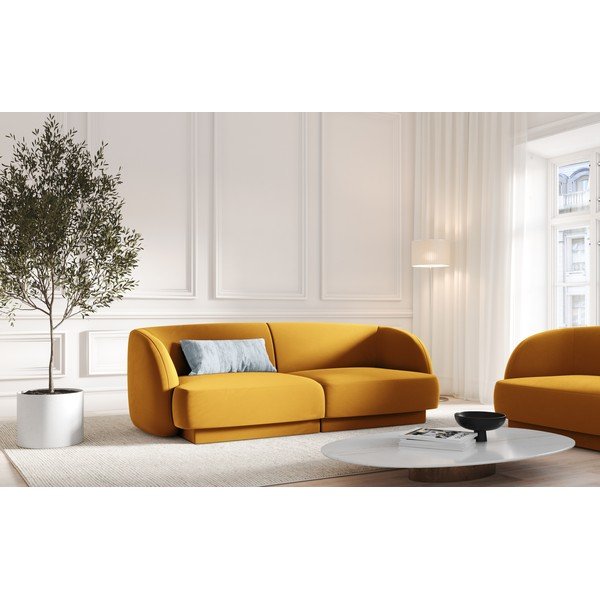 Musztardowa aksamitna sofa 184 cm Miley  – Micadoni Home-image-1