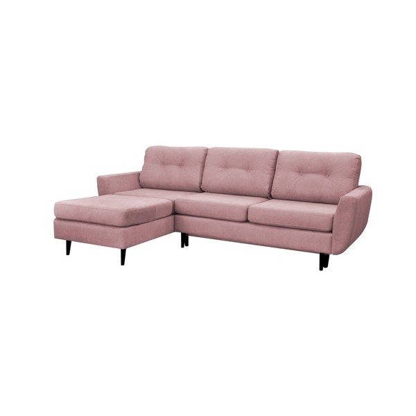 Jasnoróżowy narożnik rozkładany lewostronny z czarnymi nogami Mazzini Sofas Hortensia-image-1